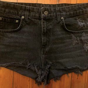 Carmar Denim Black High Waist Distressed Shorts, 28W